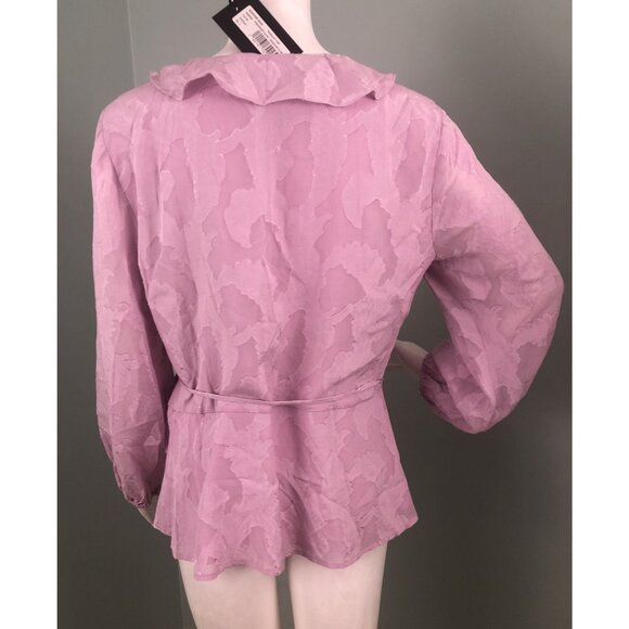 Women's Paige L/S Parsley Silk 3/4 Sleeve Shadow Floral Wrap Top Sz Large NWT - Picture 9 of 11